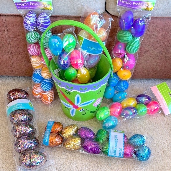 Brand New Easter Basket Bundle Dragonfly Felt Glitter Eggs Printed Colorful Lot - Picture 2 of 16